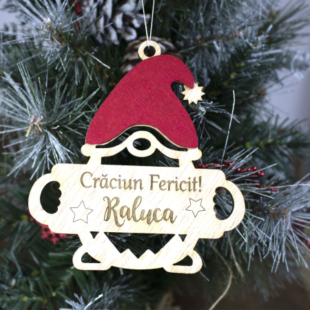 Glob Craciun personalizat cu nume, din lemn, "Pitic pe sanie" [1]