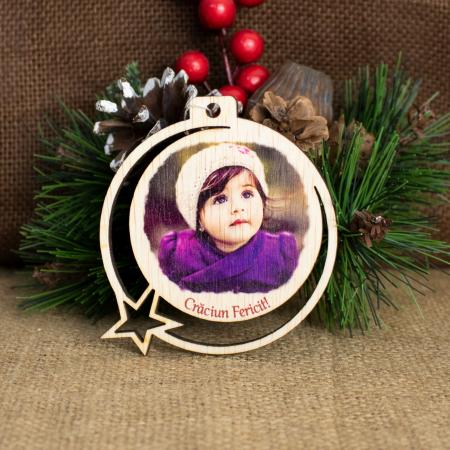 Evenimente - Glob de Craciun color, personalizat, din lemn, cu fotografia perferata