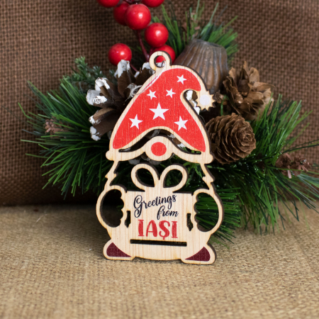 Glob de Craciun suvenir, din lemn personalizat, "Greetings from Iasi"