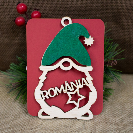 Glob de Craciun suvenir, din lemn personalizat, Pitic, Romania [1]