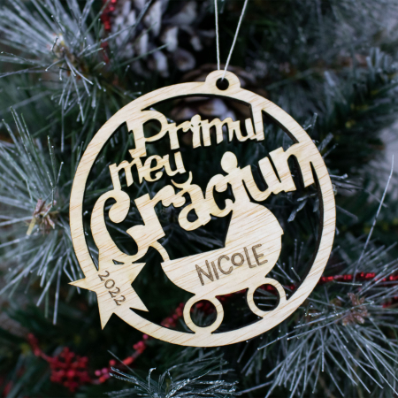 Glob De Craciun “Primul meu Craciun”, din lemn,  Personalizat cu nume [1]