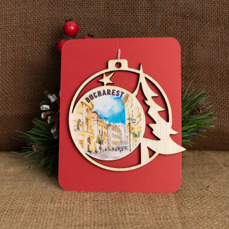 Glob de Craciun suvenir, din lemn, acuarela, Centrul Vechi, Bucuresti [1]