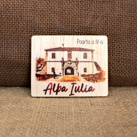 Cetatea Alba Carolina - Magnet de frigider din lemn, acuarela vintage, "Poarta a IV-a" Cetatea Alba Carolina, Alba Iulia