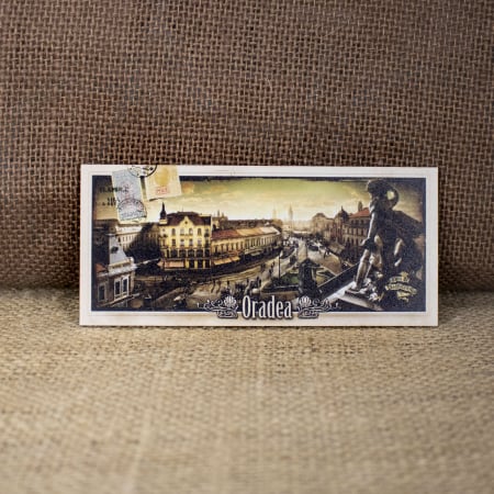 Oradea - Magnet de frigider din lemn, acuarela, Belle Epoque "Oradea vazuta de sus"