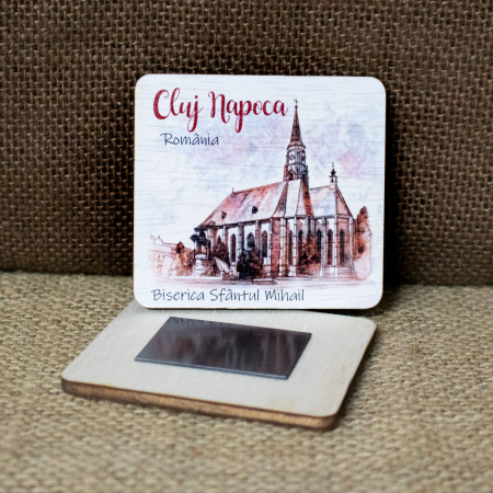Magnet de frigider din lemn, color vintage, “Biserica Sfantul Mihail” Cluj Napoca [1]