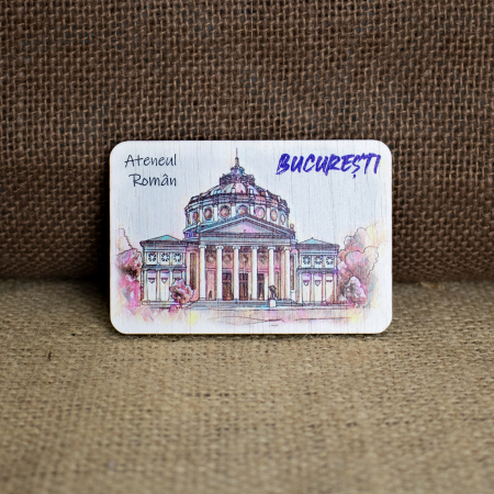 Colectii suveniruri - Magnet de frigider, din lemn, color, pictat, Ateneul Roman, Bucuresti