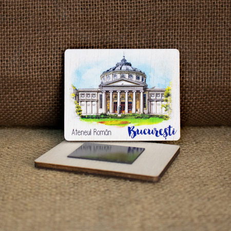 Magnet de frigider, din lemn, acuarela, Ateneul Roman, Bucuresti [1]