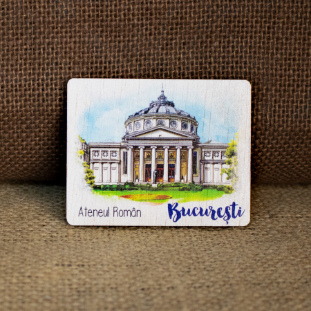 Colectii suveniruri - Magnet de frigider, din lemn, acuarela, Ateneul Roman, Bucuresti