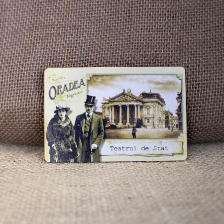 Belle Epoque - Magnet de frigider din lemn, vintage, Belle Epoque, "Teatrul Regina Maria" Oradea