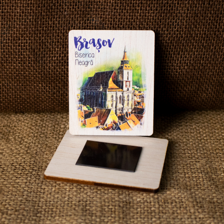 Magnet de frigider din lemn, acuarela, "Biserica Neagra" Brasov [1]
