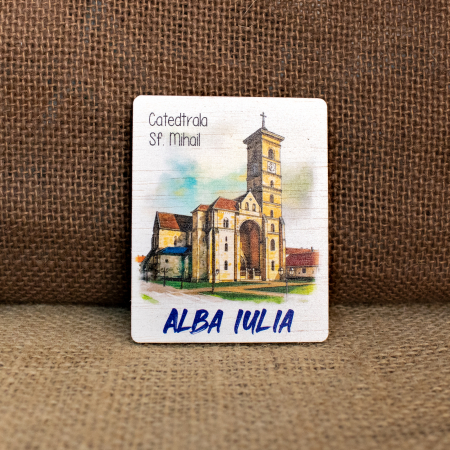 Cetatea Alba Carolina - Magnet de frigider acuarela, "Biserica Sfantul Mihail" Cetatea Alba Carolina, Alba Iulia