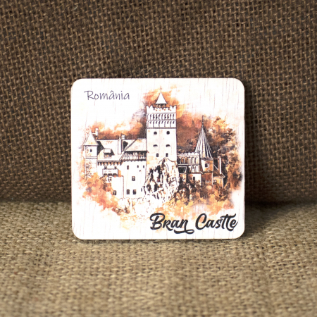 Castelul Bran - Magnet de frigider din lemn, acuarela, Castelul Bran