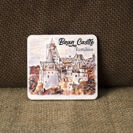 Castelul Bran - Magnet de frigider din lemn, acuarela, Castelul Bran