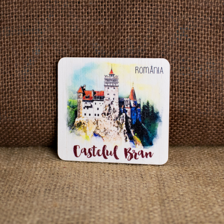 Magnet de frigider din lemn, acuarela, Castelul Bran [2]