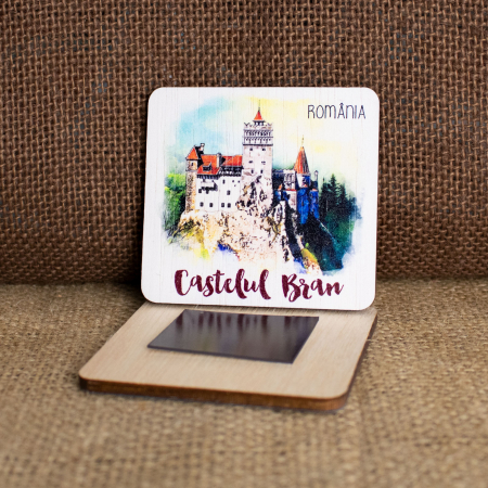Magnet de frigider din lemn, acuarela, Castelul Bran [3]