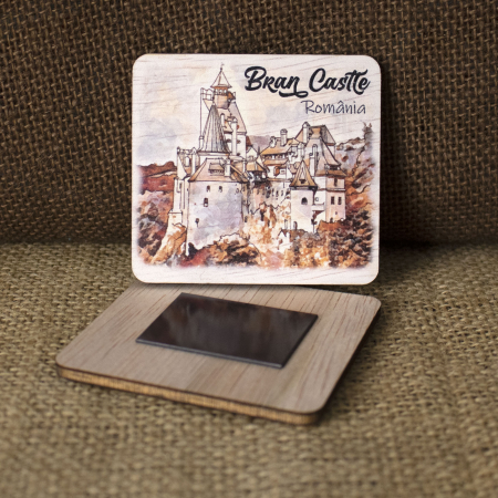 Magnet de frigider din lemn, acuarela, Castelul Bran [1]