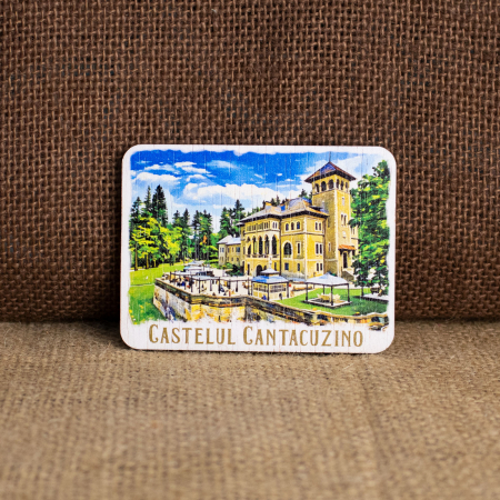 Castelul Cantacuzino - Magnet de frigider din lemn, acuarela, Castelul Cantacuzino, Busteni