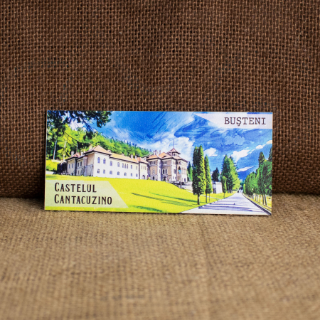 Castelul Cantacuzino - Magnet de frigider din lemn, acuarela, Castelul Cantacuzino, Busteni