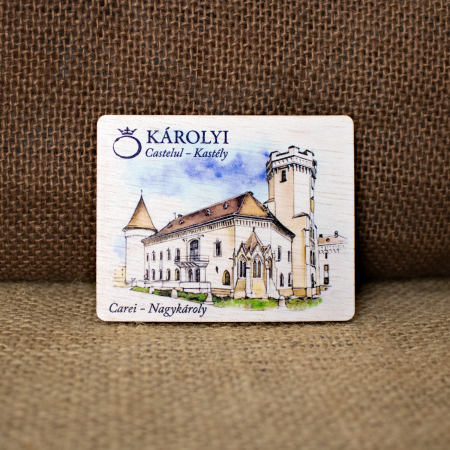Castelul Karolyi, Carei - Magnet de frigider din lemn, acuarela Castelul Karolyi, Carei