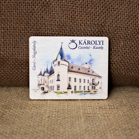 Castelul Karolyi, Carei - Magnet de frigider din lemn, acuarela Castelul Karolyi, Carei