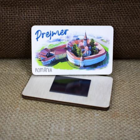 Magnet de frigider din lemn, acuarela,  Cetatea Fortificata Prejmer - Brasov [1]