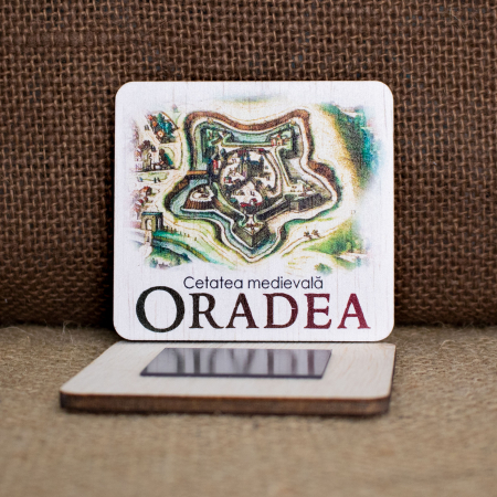 Oradea - Magnet de frigider din lemn, acuarela, "Cetatea medievala Oradea"