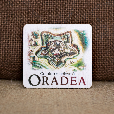 Magnet de frigider din lemn, acuarela, "Cetatea medievala Oradea" [1]