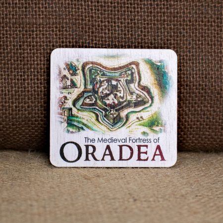 Magnet de frigider din lemn, acuarela, "Cetatea medievala Oradea" [4]