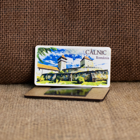 Cetatea Calnic - Magnet de frigider din lemn, acuarela, Cetatea Taraneasca Calnic, Sebes, judetul Alba