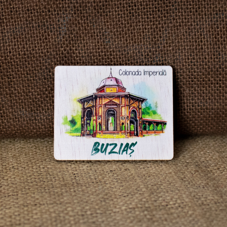 Magnet de frigider din lemn, acuarela, Colonada Imperiala Buzias