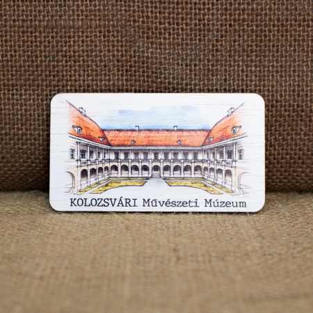 Magnet de frigider din lemn, acuarela, Curtea Interioara Muzeul de Arta, Cluj Napoca [2]
