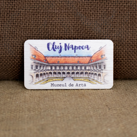Muzeul de Arta Cluj Napoca - Magnet de frigider din lemn, acuarela, Curtea Interioara Muzeul de Arta, Cluj Napoca