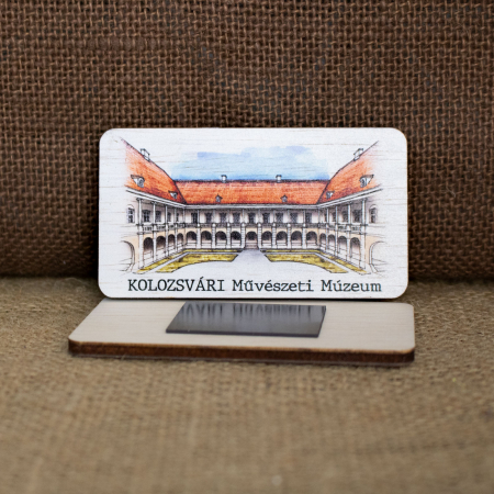 Magnet de frigider din lemn, acuarela, Curtea Interioara Muzeul de Arta, Cluj Napoca [3]
