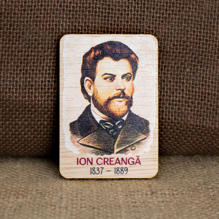 Iasi - Magnet de frigider din lemn, acuarela, Ion Creanga