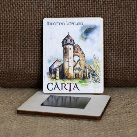 Magnet de frigider din lemn, acuarela, Manastirea Cisterciana Carta, Sibiu [1]