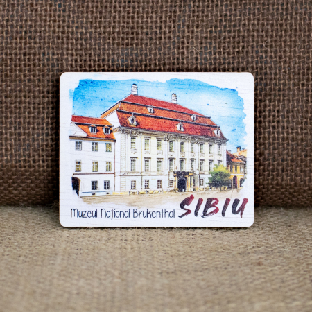 Sibiu - Magnet de frigider din lemn, acuarela, Muzeul National Brukenthal Sibiu