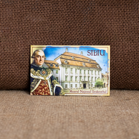 Suveniruri - Magnet de frigider din lemn, ilustrata, Muzeul National Brukenthal, Sibiu