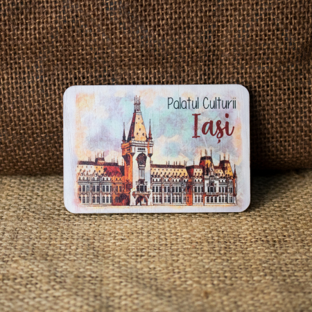 Palate si Curti Domnesti - Magnet de frigider din lemn, acuarela, Palatul Culturii Iasi