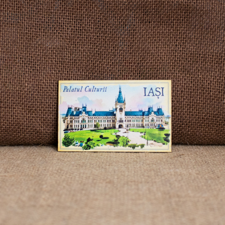 Iasi - Magnet de frigider din lemn, acuarela, Palatul Culturii Iasi