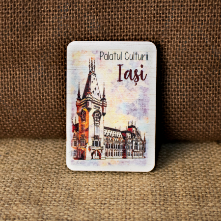 Palate si Curti Domnesti - Magnet de frigider din lemn, acuarela, Palatul Culturii Iasi