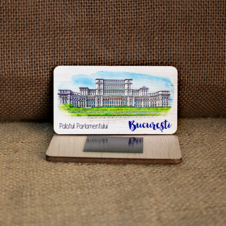 Magnet de frigider din lemn, acuarela, Palatul Parlamentului, Bucuresti [1]