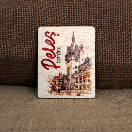 Magnet de frigider din lemn, acuarela, Peles, Sinaia