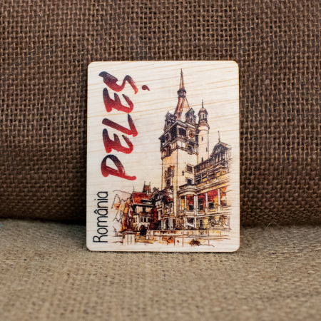 Magnet de frigider din lemn, acuarela, Peles, Sinaia