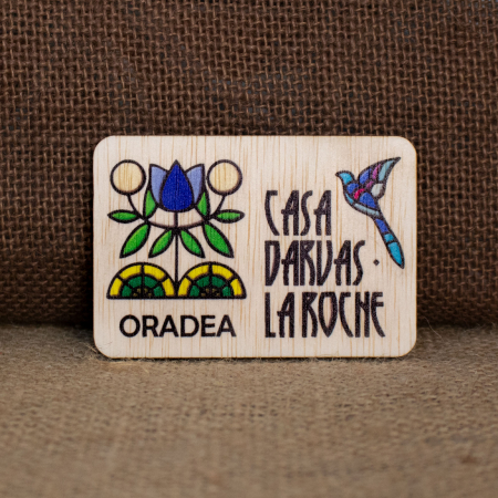 Oradea - Magnet De Frigider din lemn, acuarela, simboluri Art Nouveau, Casa Darvas La Roche, Oradea