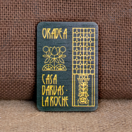 Oradea - Magnet De Frigider din lemn, acuarela, simboluri Art Nouveau, Casa Darvas La Roche, Oradea
