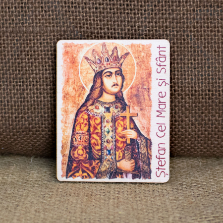 Cetati si Castele - Magnet de frigider din lemn, acuarela, Stefan cel Mare