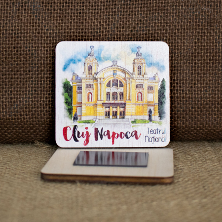 Magnet de frigider din lemn, acuarela “Teatrul National” Cluj Napoca [1]