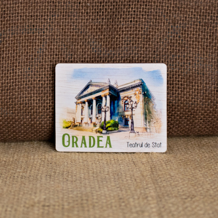 Oradea - Magnet de frigider  din lemn, acuarela, "Teatrul Regina Maria" Oradea