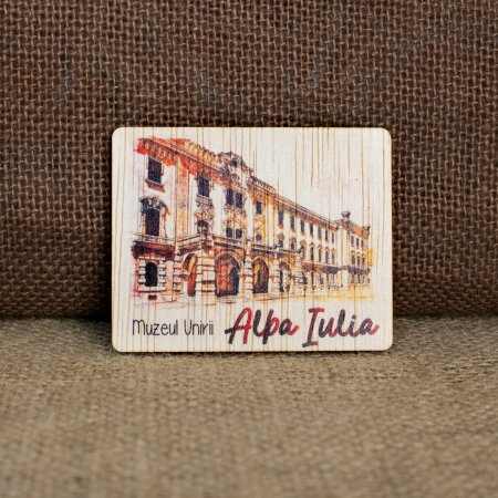 Cetatea Alba Carolina - Magnet de frigider din lemn, acuarela, vintage, Muzeul Unirii, Alba Iulia