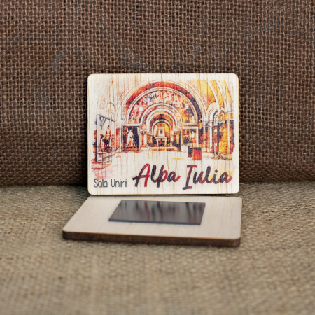 Magnet de frigider din lemn, acuarela, vintage, Sala Unirii, Alba Iulia [1]